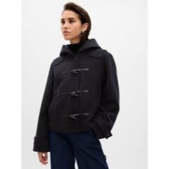 Gap NWT Womens L Short Toggle Hooded Pea Coat Navy Wool Blend 8290 - Picture 1 of 11